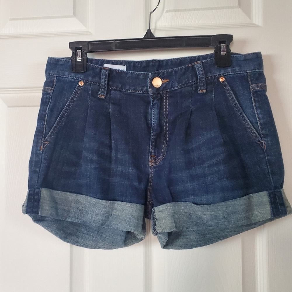 Vintage Y2K Denim Blue Shorts Cuffed Pleated Mid-rise Preppy School Size 4